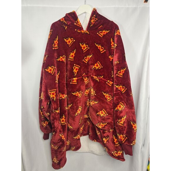 THE OODIE Adult Oversized Hoodie Blanket Fleece Sherpa Pizza Print- ONE SIZE - Picture 2 of 14
